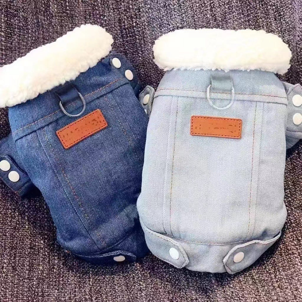 Traction Thickened New Lamb Small Cotton-padded Clothes Chihuahua Pet Clothes Lambswool Pet Dog Denim