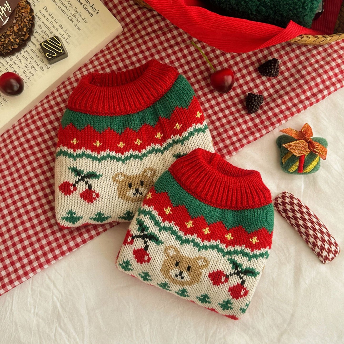 Christmas Cherry Pet Sweater Clothes Warm