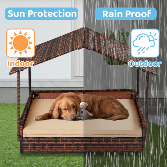 Luxury Rattan Dog House with Roof – Elevated Indoor/Outdoor Pet Bed