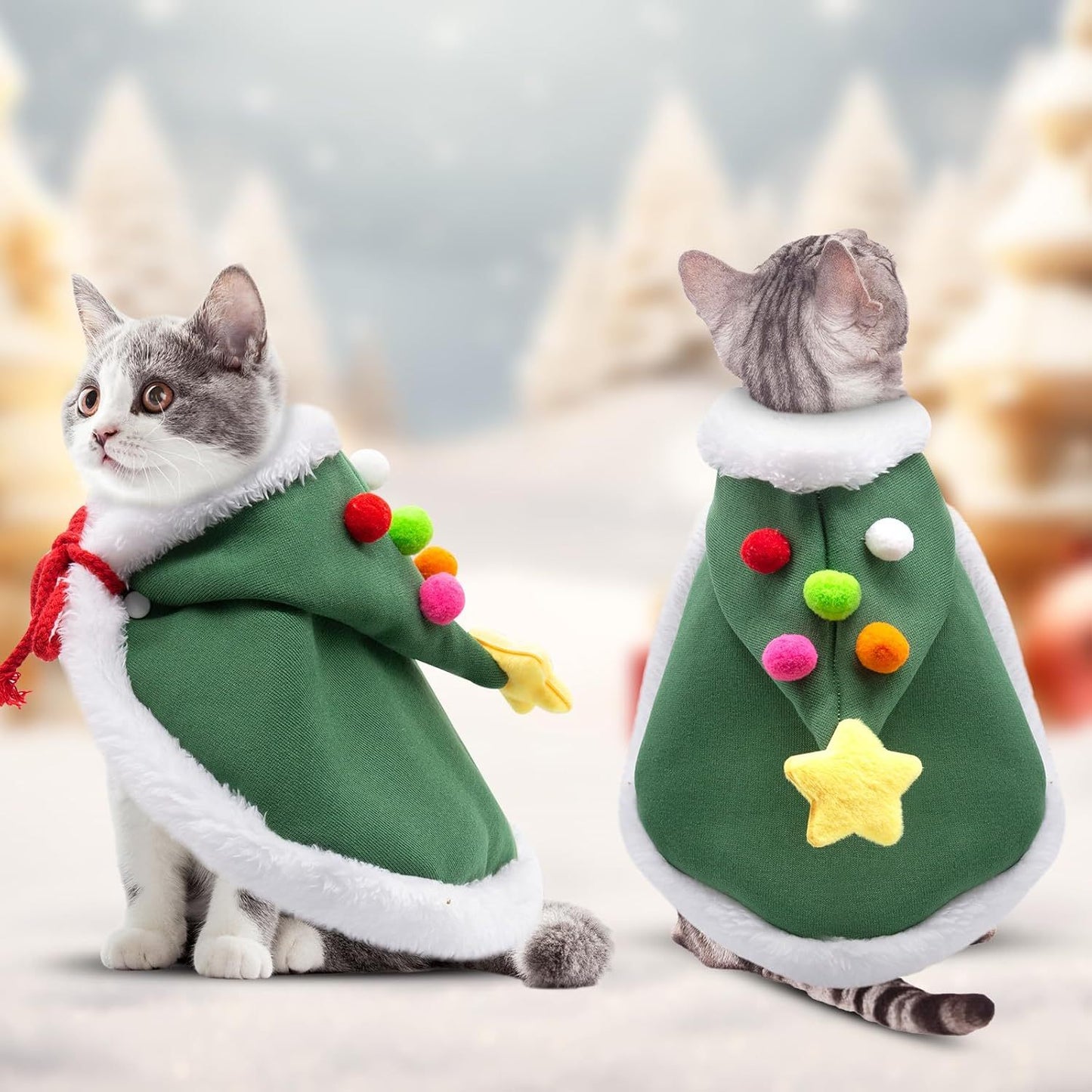 Cat Christmas Cape With Velvet Stars Hat