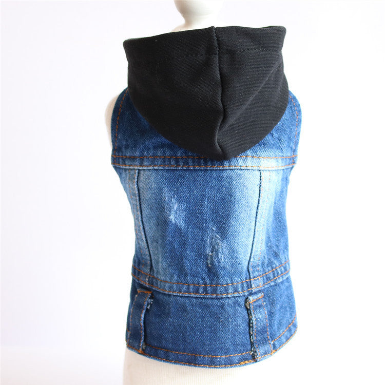 Spring Knitted Hooded Denim Pet Clothes