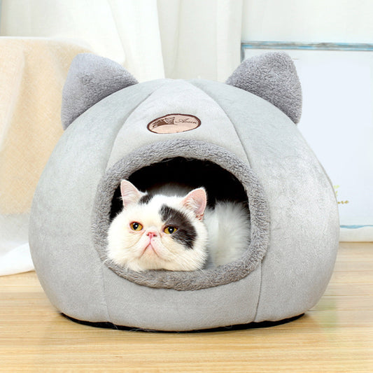 Luxury Winter Cat Nest Bed – Warm Plush Indoor Cat Cave