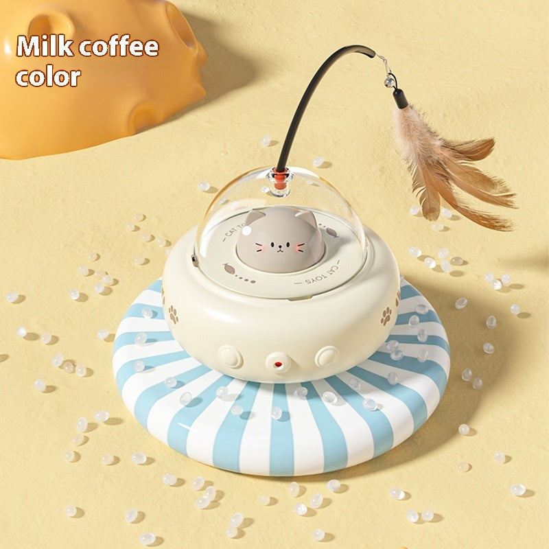 Smart Electric Cat Teaser Toy – Automatic UFO Feather Wand with Bell