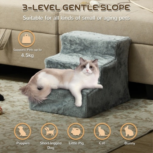 Three-Step Dog Stairs, With Washable Plush Cover, For High Bed Sofa