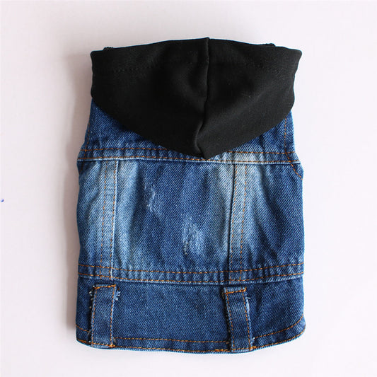 Spring Knitted Hooded Denim Pet Clothes