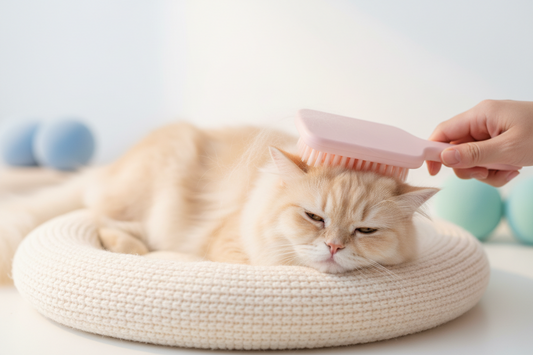 Cute kitten receiving proper care and grooming by a pet owner