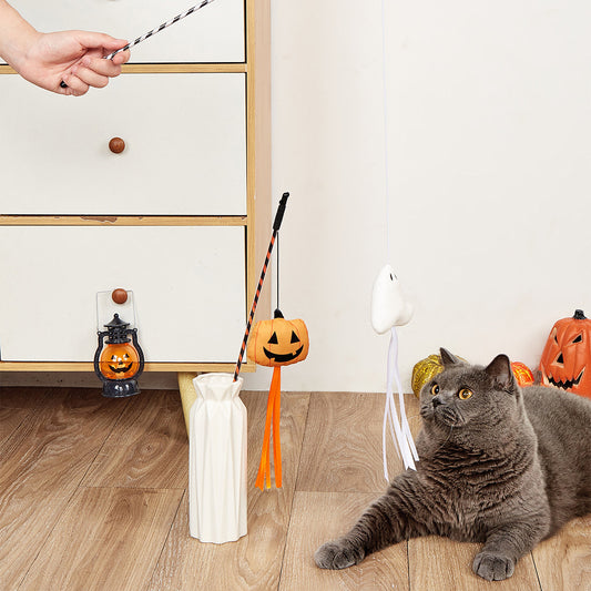 Halloween Pet Toy Original Ghost Pumpkin Ribbon Cat Teaser