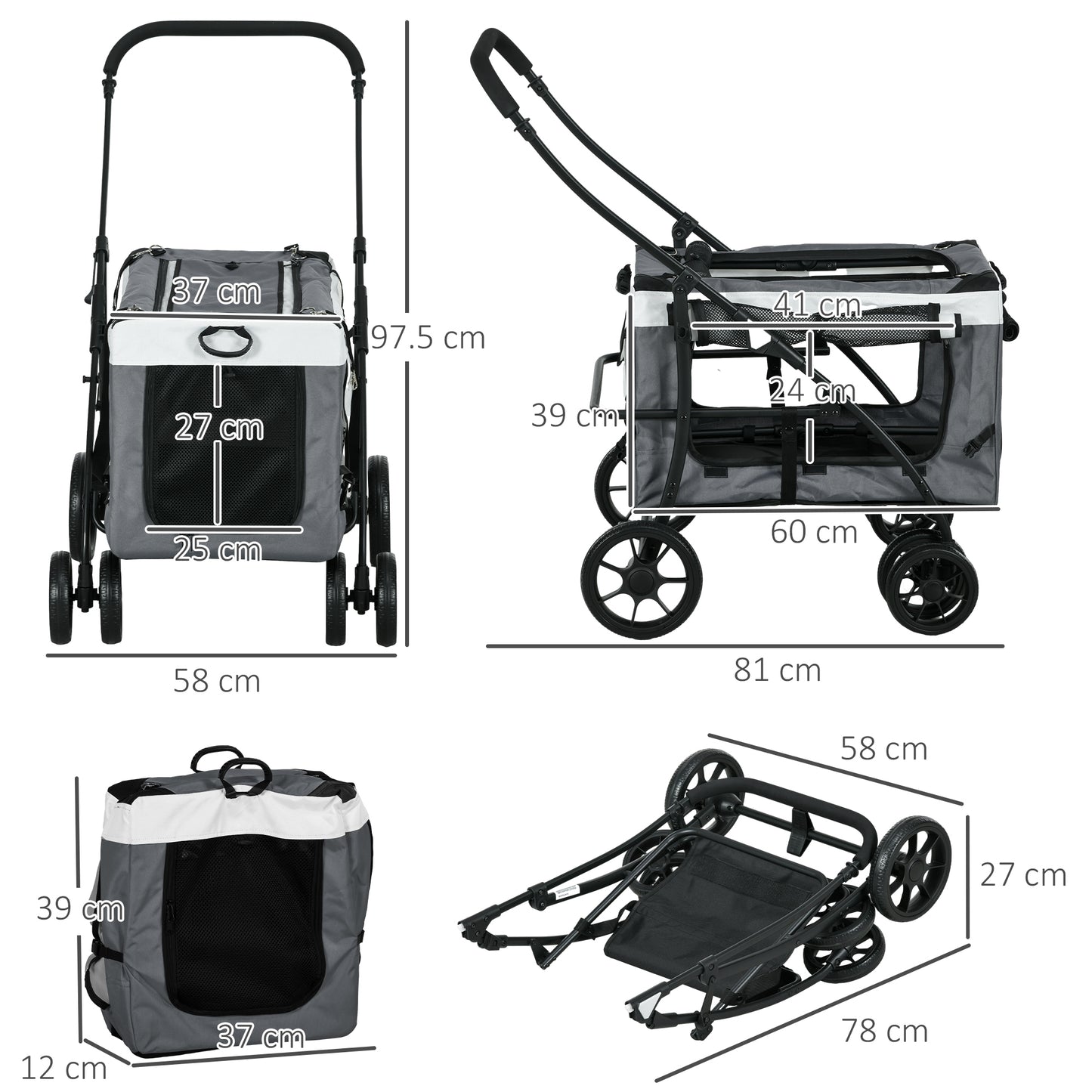 4-in-1 Foldable Dog Stroller & Pet Carrier – Travel Crate for Small Pets