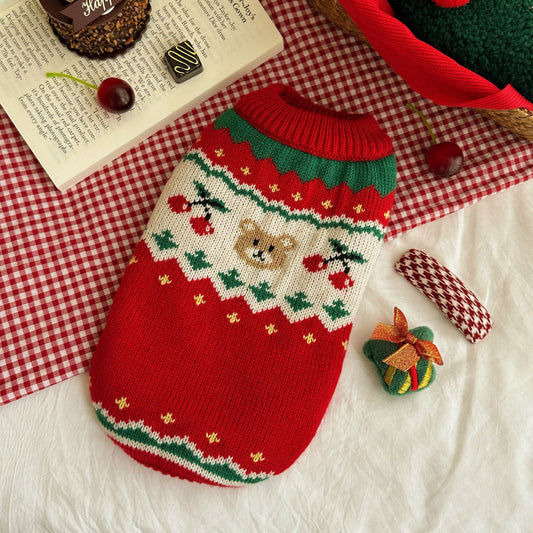 Christmas Cherry Pet Sweater Clothes Warm