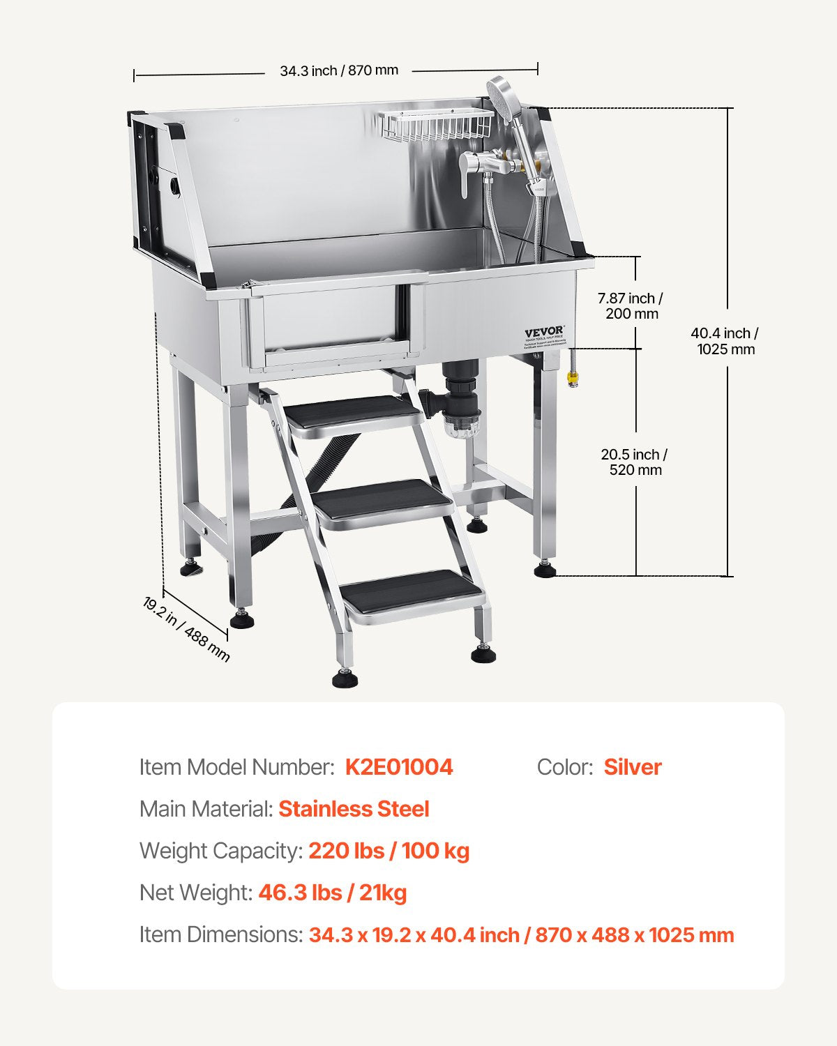 Stainless steel dog washing station
