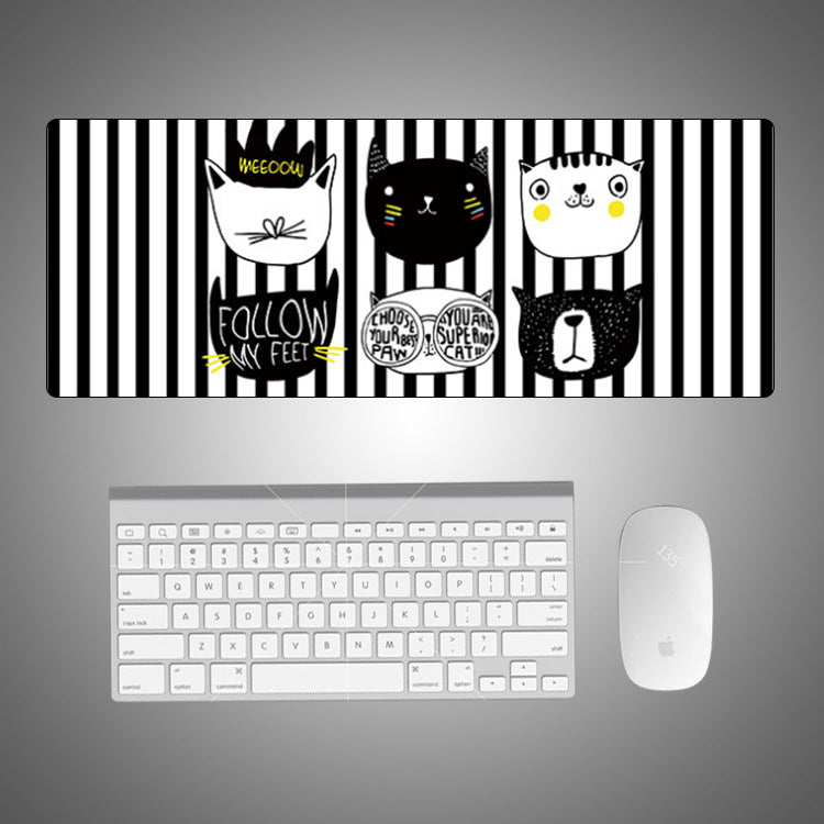 cute cat xxl mouse pad with stripd design, non-slip desk mat for keyboard dnd mouse