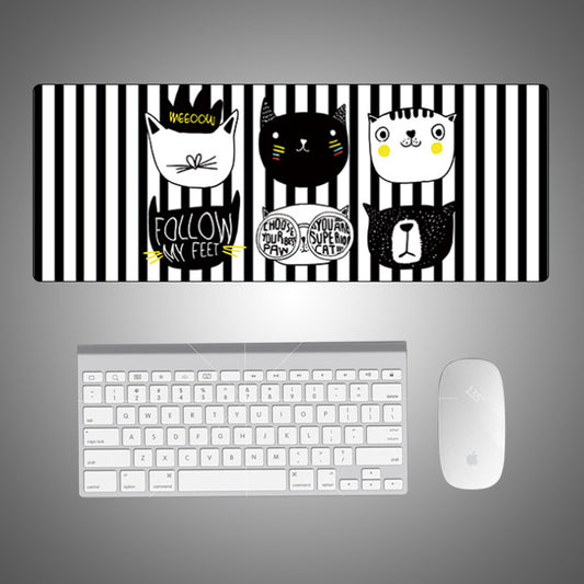 cute cat xxl mouse pad with stripd design, non-slip desk mat for keyboard dnd mouse