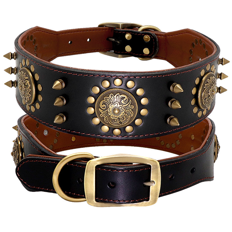 Luxury Leather Stud Dog Collar – Heavy Duty Anti-Bite Collar for Large Dogs | Spiked Designer Pet Collar
