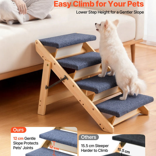 Wooden Pet Stairs for Dogs & Cats |4 Step Non-Slip Pet Steps for Bed & Sofa