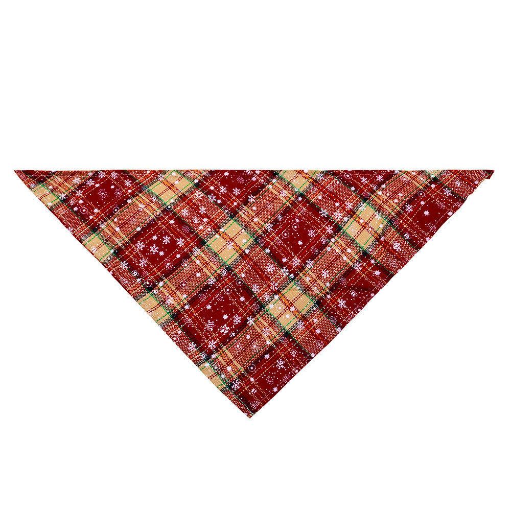Pet Christmas Triangular Binder Plaid Snowflake Dog Pure Cotton