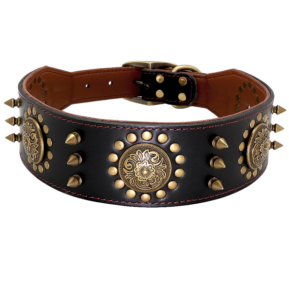 Luxury Leather Stud Dog Collar – Heavy Duty Anti-Bite Collar for Large Dogs | Spiked Designer Pet Collar