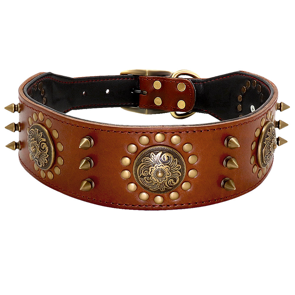 Luxury Leather Stud Dog Collar – Heavy Duty Anti-Bite Collar for Large Dogs | Spiked Designer Pet Collar