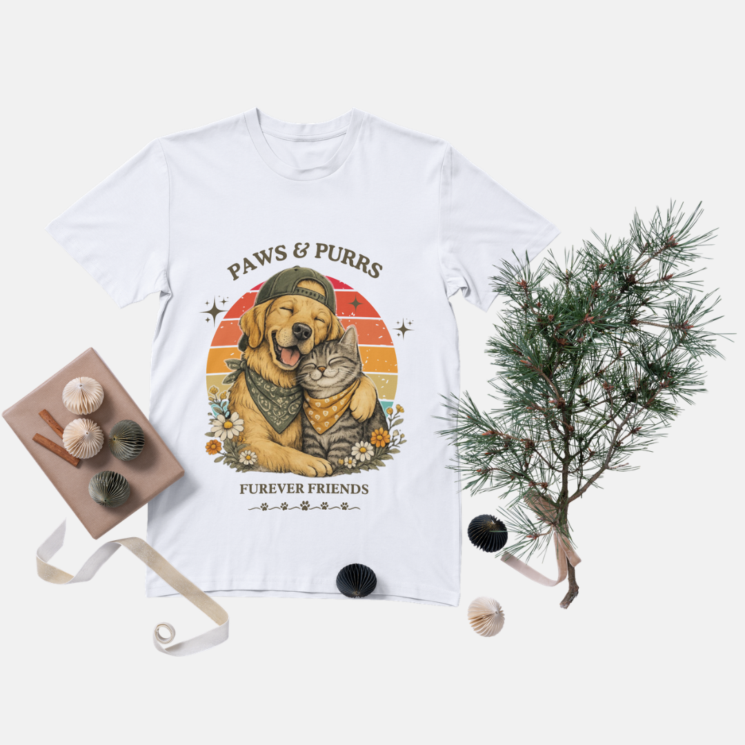 Paws & Purrs Forever Friends Dog & Cat Lover Vintage Tee