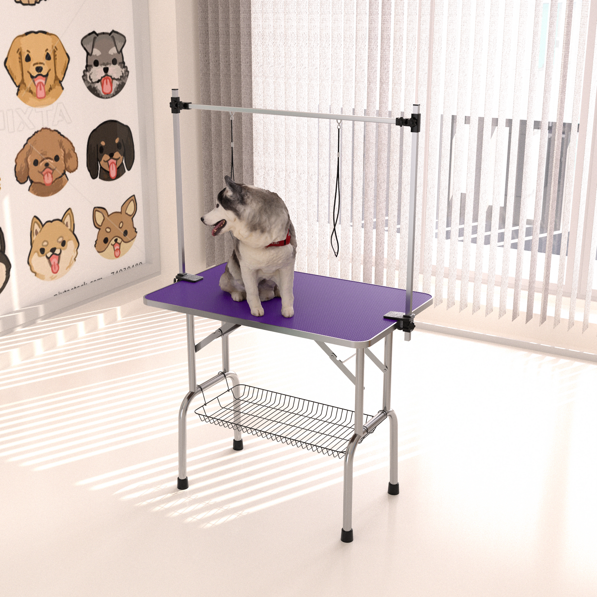 46 Foldable Dog Grooming Table with Adjustable Arm