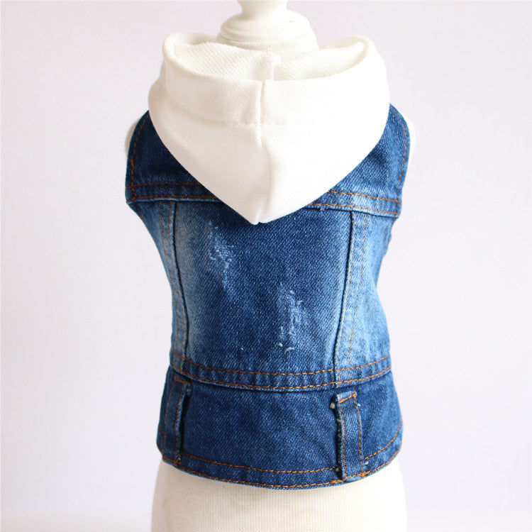 Spring Knitted Hooded Denim Pet Clothes