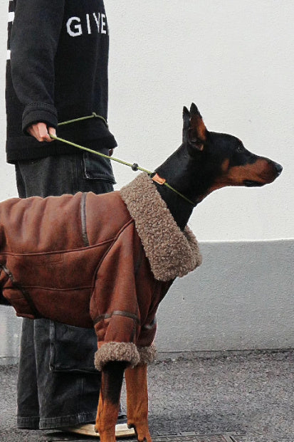 Winter Plus Velvet Pet Lapel Leather Coat For Big Dogs