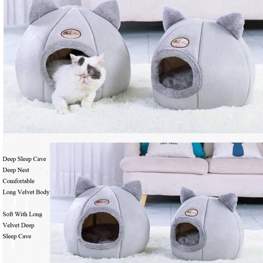 Luxury Winter Cat Nest Bed – Warm Plush Indoor Cat Cave