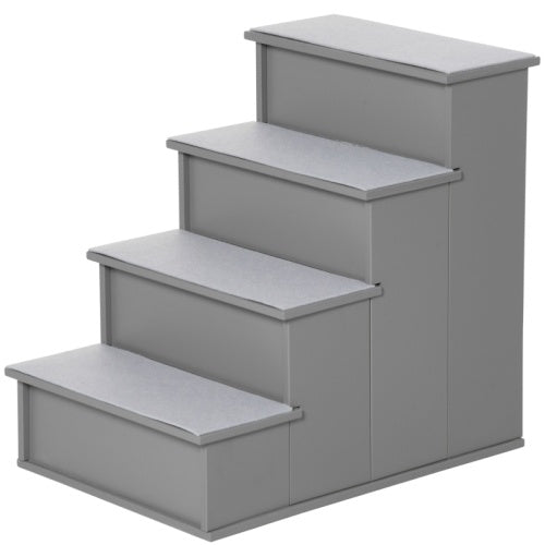 PawHut 4 Step Wooden Dog Steps Pet Stairs For Dogs, Cat Ladder For Bed Couch With Non-Slip Carpet 40 X 59 X 54.2 Cm, Grey