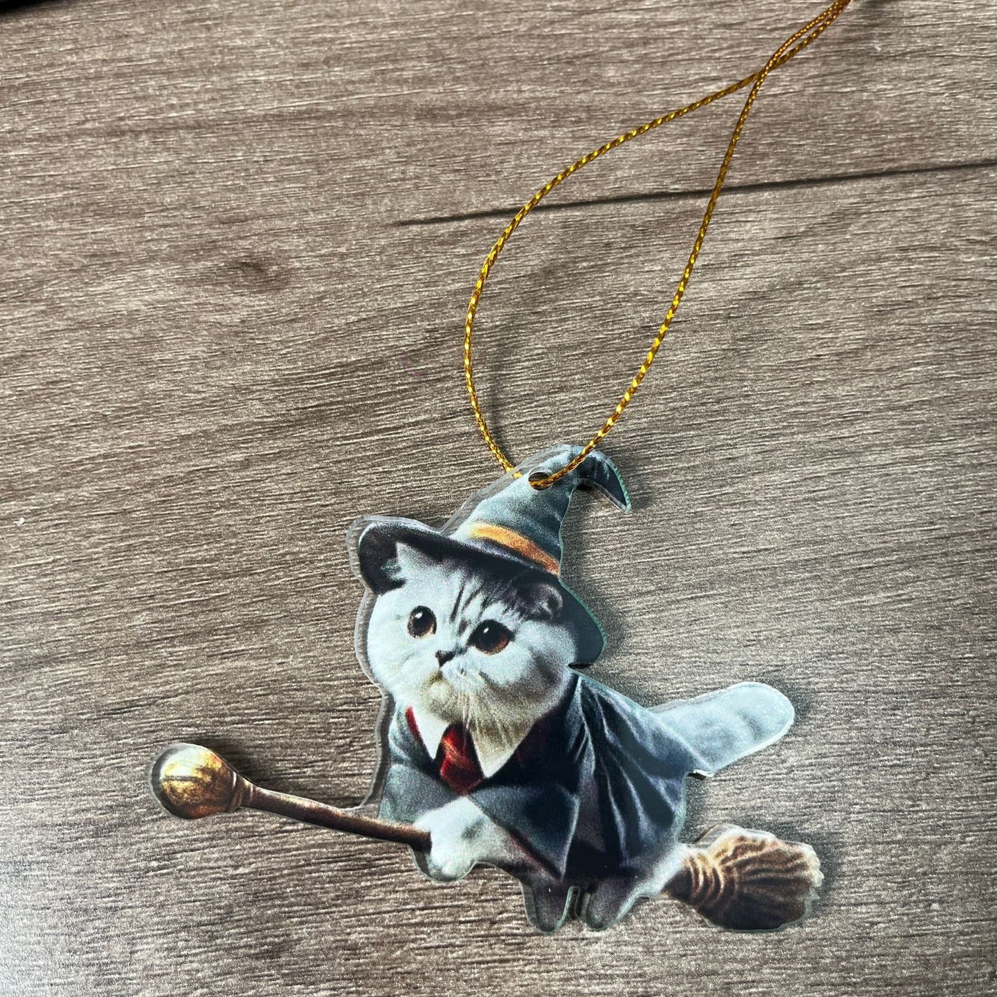 New Acrylic Riding Broom Magic Cat Rearview Mirror Accessories
