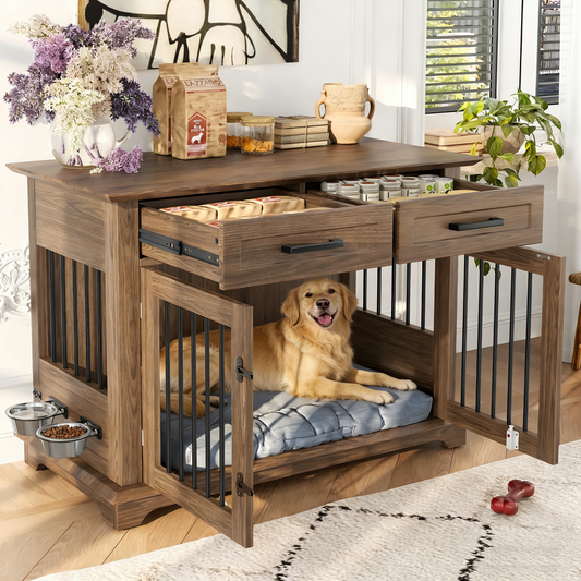  Large Wooden Dog Crate Furniture with Storage Drawers