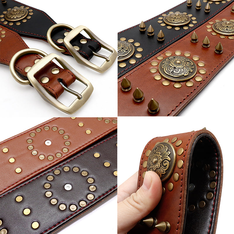 Luxury Leather Stud Dog Collar – Heavy Duty Anti-Bite Collar for Large Dogs | Spiked Designer Pet Collar
