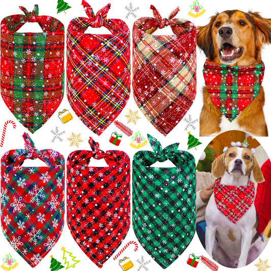 Pet Christmas Triangular Binder Plaid Snowflake Dog Pure Cotton