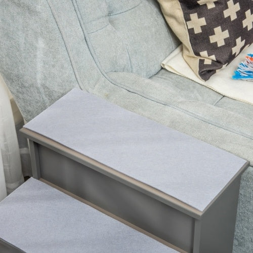 PawHut 4 Step Wooden Dog Steps Pet Stairs For Dogs, Cat Ladder For Bed Couch With Non-Slip Carpet 40 X 59 X 54.2 Cm, Grey