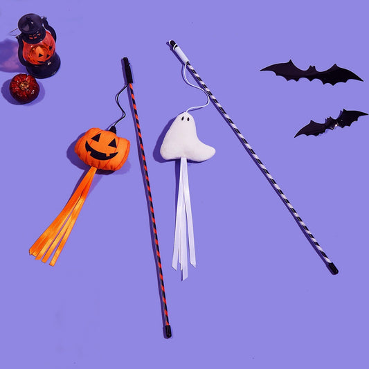 Halloween Pet Toy Original Ghost Pumpkin Ribbon Cat Teaser