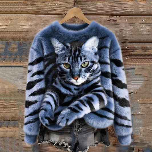 3D Cat Print Sweatshirt – Cute Cat Lover Winter Sweater