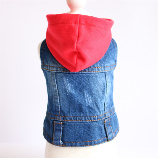 Spring Knitted Hooded Denim Pet Clothes