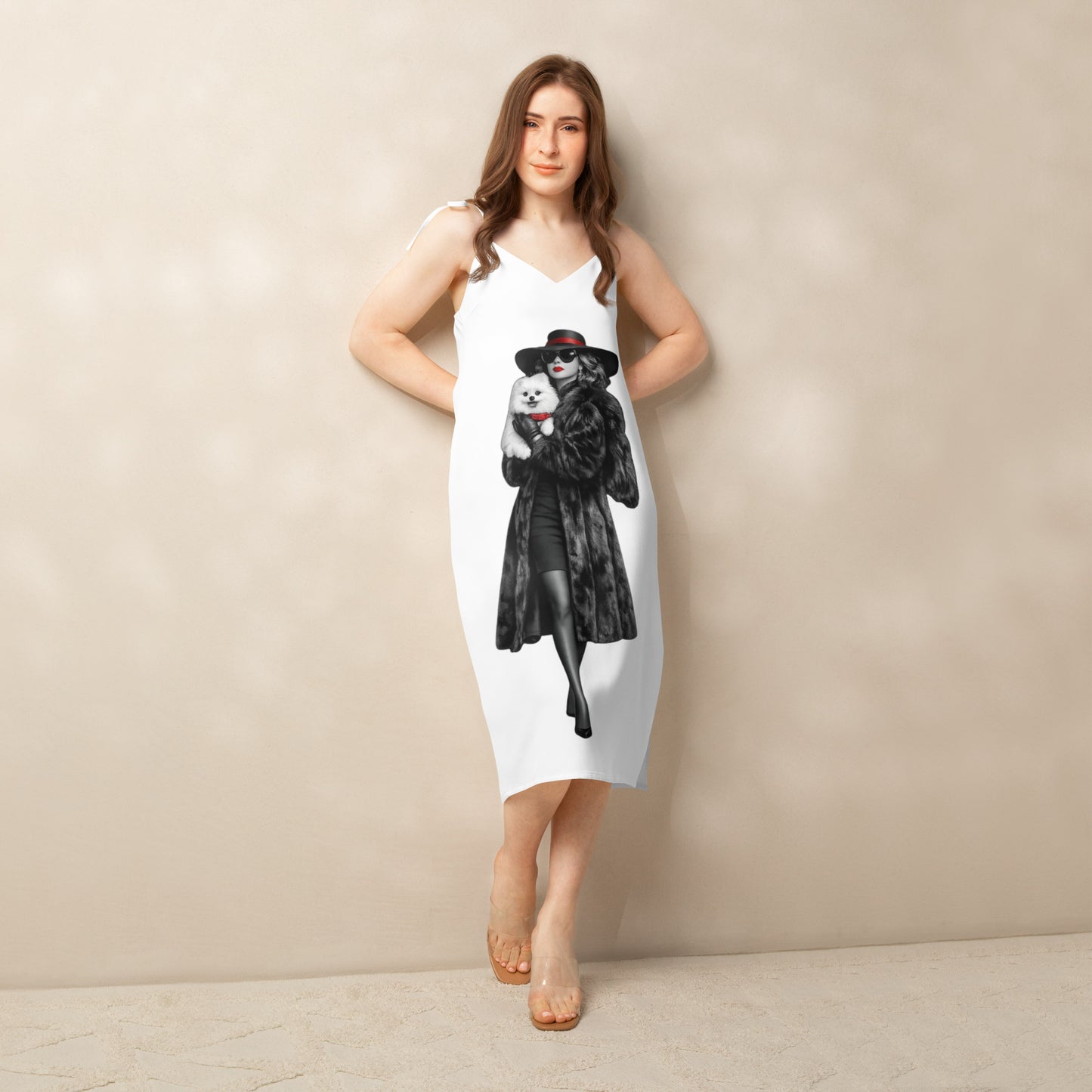 Luxury Graphic Dress – Elegant Lady  with Dog in Black & White