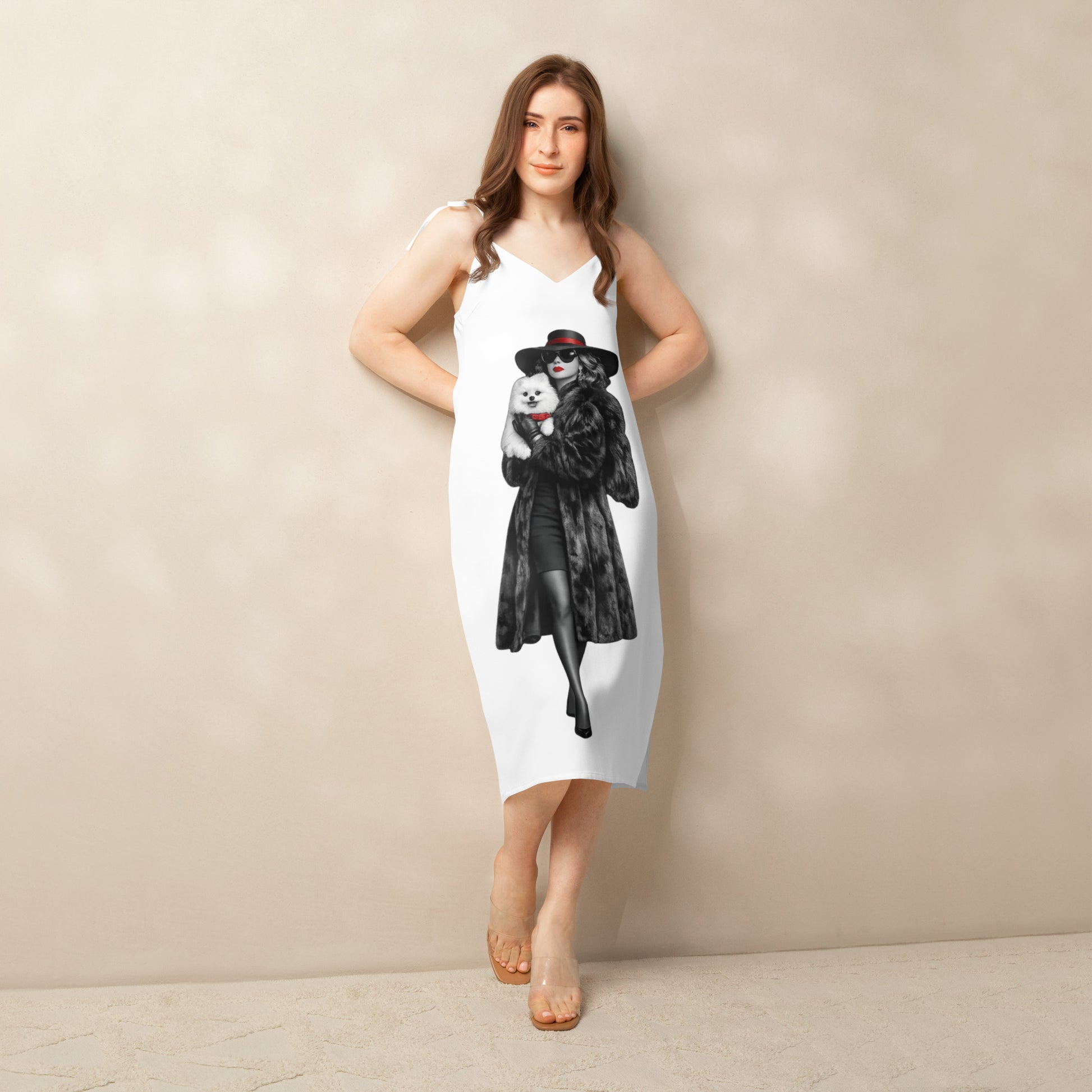 Luxury Graphic Dress – Elegant Lady  with Dog in Black & White