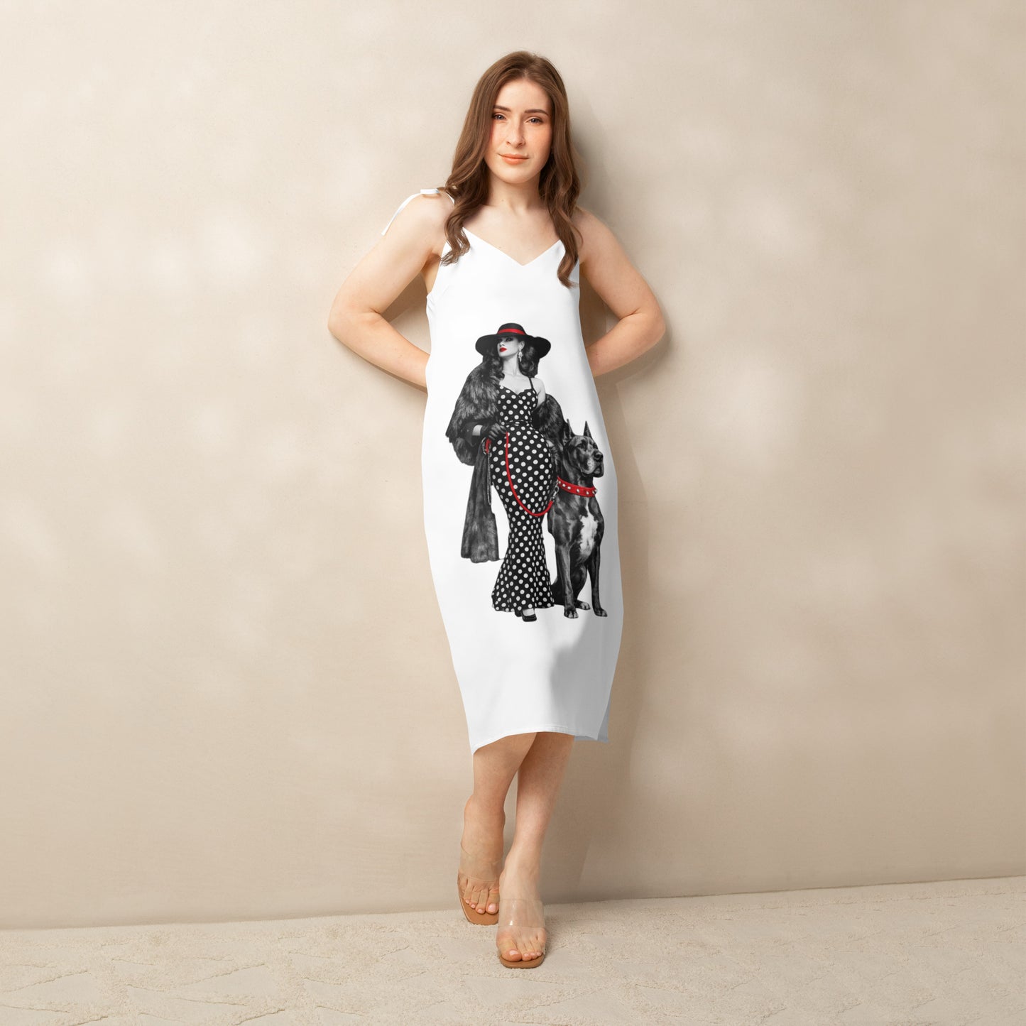 Luxury Fashion Dress-Black & White Lady with Dog Artwork