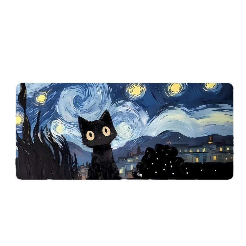 Starry Night Black Cat Extended Mouse Pad