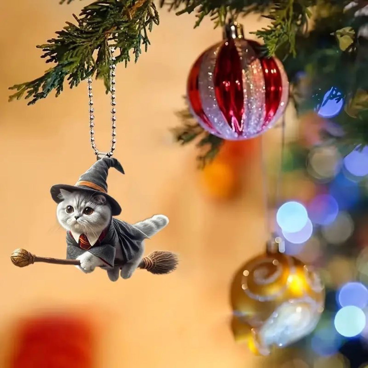 New Acrylic Riding Broom Magic Cat Rearview Mirror Accessories
