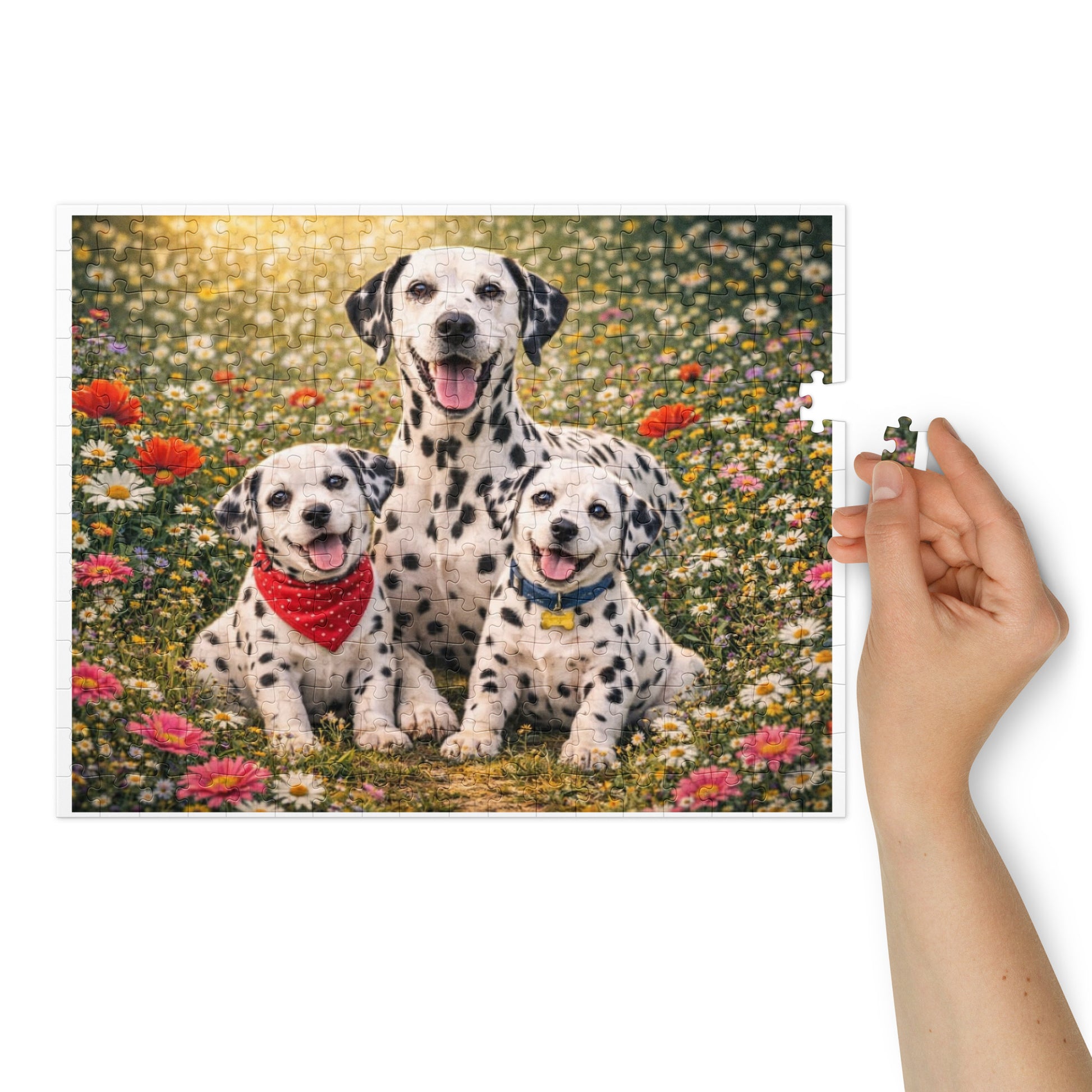cute Dalmation puppy jigsaw puzzle gift with vibrant floral artwork
