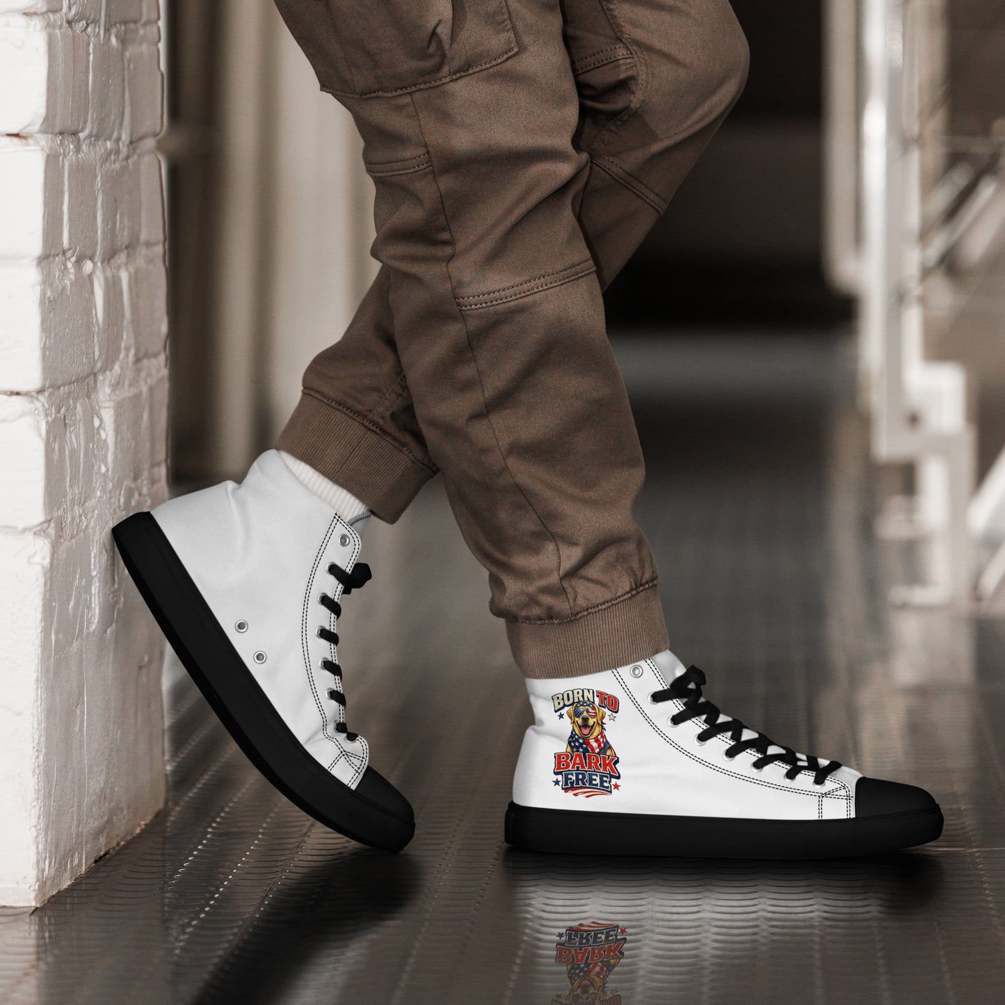 Funny Patriotic Dog High Top Shoes, Born To Bark Free Labrador Sneakers