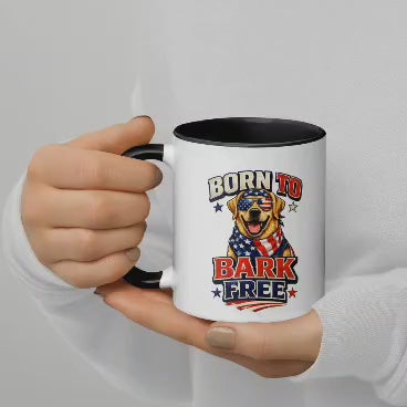 Funny Patriotic Dog Mug, Born To Bark Free Labrador Coffee Mug, 4th of July Gift