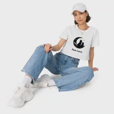 Pet Lover Crop Top for Women – Cute Cat & Dog Graphic Shirt
