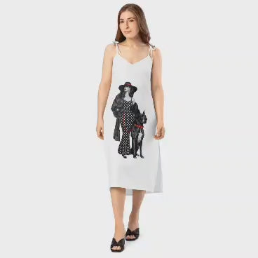 Luxury Fashion Dress-Black & White Lady with Dog Artwork