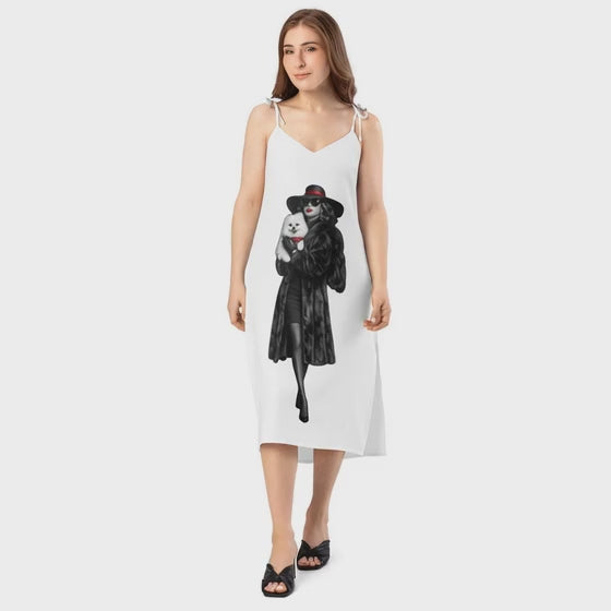 Luxury Graphic Dress – Elegant Lady  with Dog in Black & White