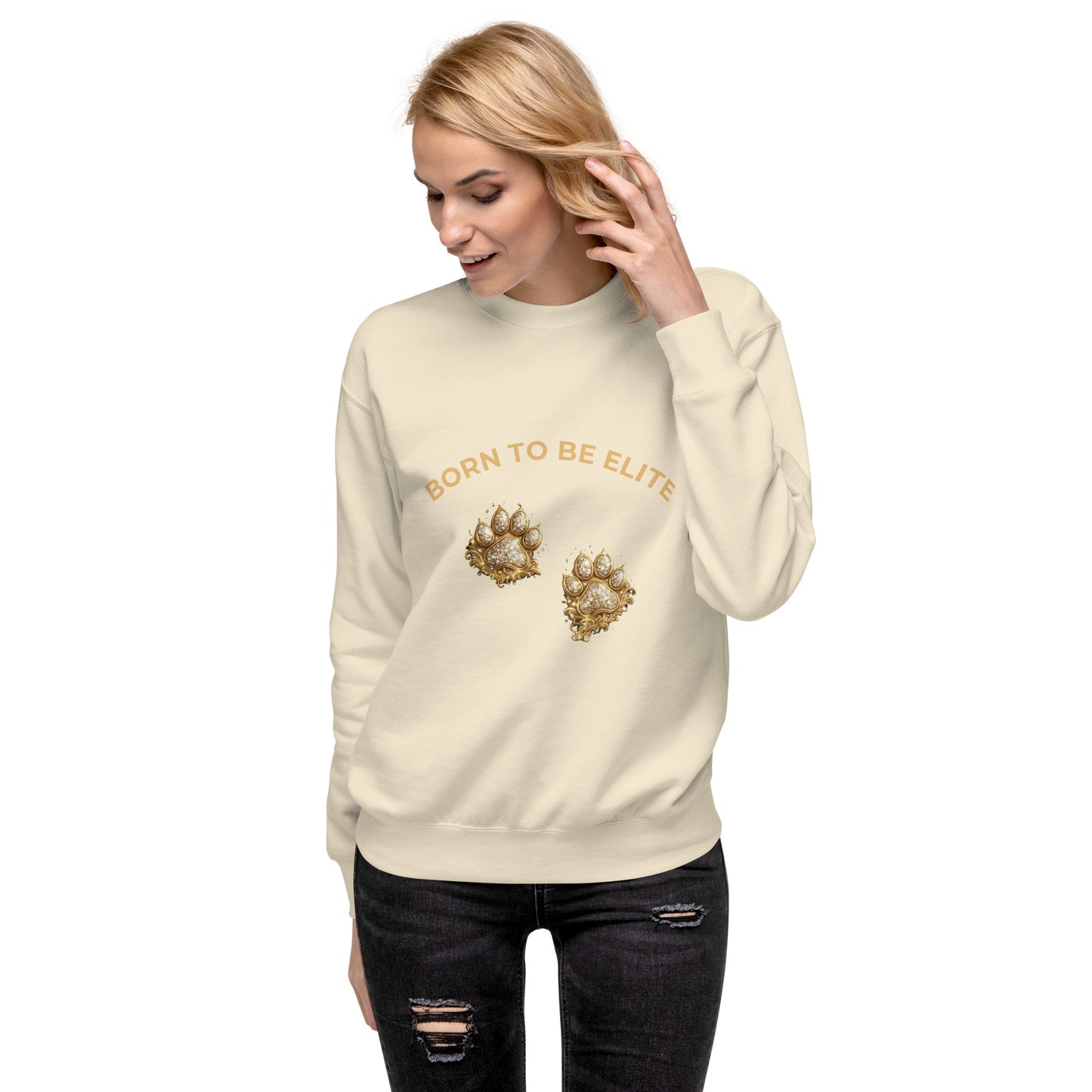 Born To Be Elite Luxury Pet Lover Sweatshirt – Gold Paw Print Sweatshirt